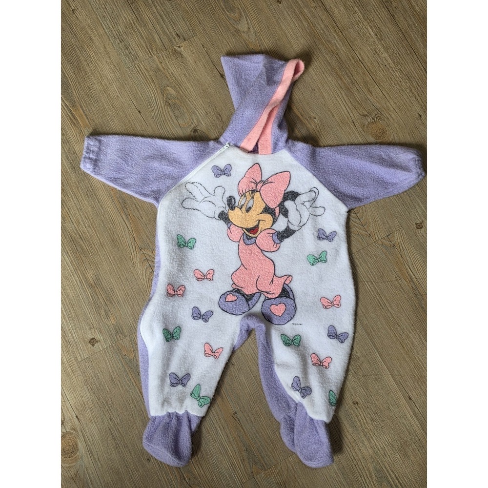 VTG Mickey and Friends Polyester Fleece One Piece Minnie Mouse Pyjama's 1980's